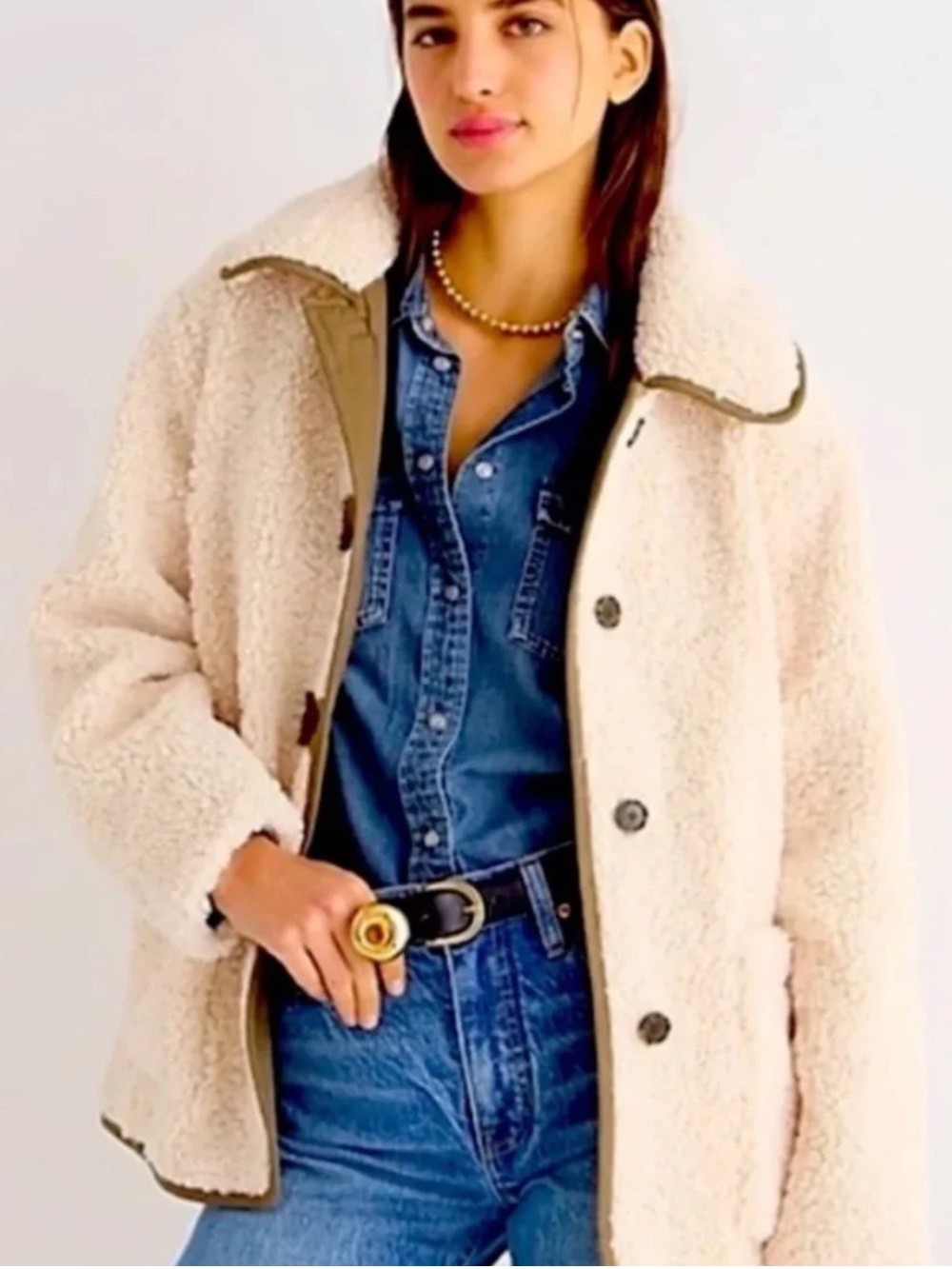 J. Crew Teddy Sherpa Fleece
Jacket Cream Olive Cozy Cabincore Coat NWT Sz S